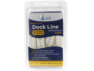 5/8" x 30' White - (2 Pack) - 3 Strand Twisted Nylon Dock Line - For Boats up to 45'