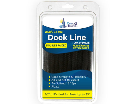 1/2" x 15' Black - (2 Pack) - Double Braided Polypropylene Dock Line - For Boats up to 35'
