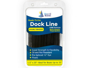 1/2" x 20' Black - (2 Pack) - Double Braided Polypropylene Dock Line - For Boats up to 35'