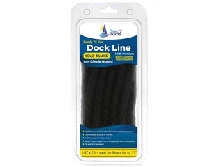 1/2" x 20' Black Solid Braided Poly Dock Line w/ Chafe Guard For Boats up to 35' - Sold Individually