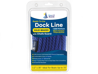 1/2" x 30' Blue - (2 Pack) - Solid Braided Poly Dock Line w/ Chafe Guard For Boats up to 35'