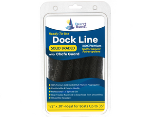 1/2" x 30' Black Solid Braided Poly Dock Line w/ Chafe Guard For Boats up to 35' - Sold Individually