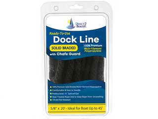 5/8" x 20' Black Solid Braided Poly Dock Line w/ Chafe Guard For Boats up to 45' - Sold Individually