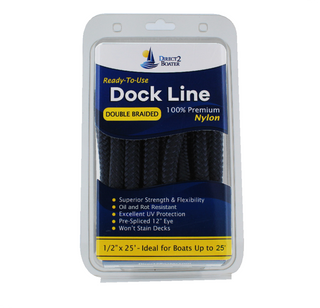 1/2" x 25' - Dark Navy (2 Pack) Double Braided 100% Premium Nylon Dock Line - For Boats up to 35' - Long Lasting Mooring Rope - Strong Nylon Dock Ropes for Boats - Marine Grade Sailboat Docking Rope