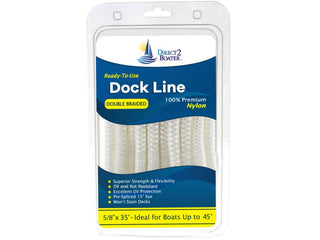 5/8" x 35' - White Double Braided 100% Premium Nylon Dock Line - For Boats Up to 45' - Long Lasting Mooring Rope - Strong Nylon Dock Ropes for Boats - Marine Grade Sailboat Docking Rope