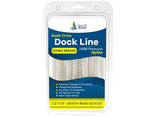 1/2" x 35' - White Double Braided 100% Premium Nylon Dock Line - For Boats Up to 35' - Long Lasting Mooring Rope - Strong Nylon Dock Ropes for Boats - Marine Grade Sailboat Docking Rope