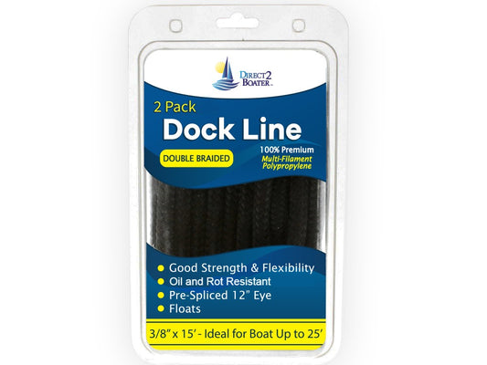 3/8" x 15' - Black - (2 Pack) - Double Braided Polypropylene Dock Line - For Boats up to 25'