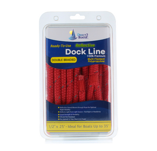 1/2" x 25' Red (2 Pack) REFLECTIVE Double Braided Poly Dock Line - For Boats up to 35' - Long Lasting Mooring Rope - Strong Nylon Dock Ropes for Boats - Marine Grade Sailboat Docking Rope