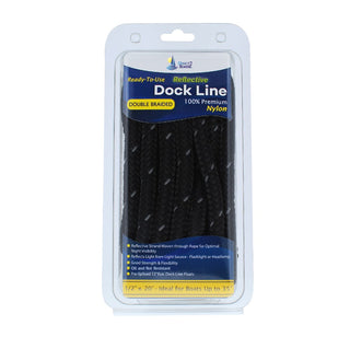 1/2" x 20' Black (2 Pack) REFLECTIVE Double Braided Nylon Dock Line - For Boats up to 35' - Long Lasting Mooring Rope - Strong Nylon Dock Ropes for Boats - Marine Grade Sailboat Docking Rope