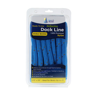 5/8" x 20'  Marine Blue REFLECTIVE Double Braided  Nylon Dock Line - For Boats up to 45' - Long Lasting Mooring Rope - Strong Nylon Dock Ropes for Boats - Marine Grade Sailboat Docking Rope