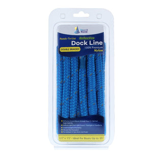 1/2" x 20' Marine Blue REFLECTIVE Double Braided  Nylon Dock Line - For Boats up to 35' - Long Lasting Mooring Rope - Strong Nylon Dock Ropes for Boats - Marine Grade Sailboat Docking Rope