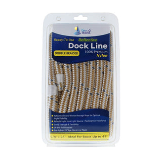 5/8" x 25' Gold/White REFLECTIVE Double Braided Nylon Dock Line - For Boats up to 45' - Long Lasting Mooring Rope - Strong Nylon Dock Ropes for Boats - Marine Grade Sailboat Docking Rope