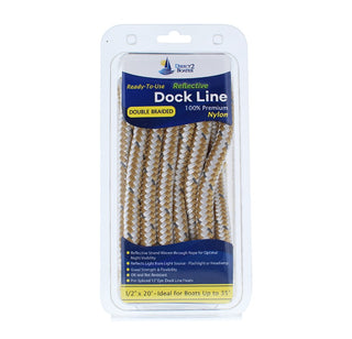 1/2" x 20' Gold/White - (2 Pack) - REFLECTIVE Double Braided Nylon Dock Line - For Boats up to 35' - Long Lasting Mooring Rope - Strong Nylon Dock Ropes for Boats - Marine Grade Sailboat Docking Rope