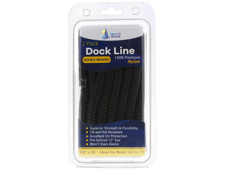 3/8" x 10' - Black (2 Pack) Double Braided 100% Premium Nylon Dock Line - For Boats up to 25' - Long Lasting Mooring Rope - Strong Nylon Dock Ropes for Boats - Marine Grade Sailboat Docking Rope