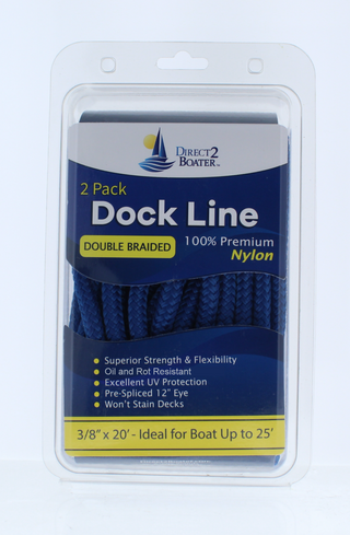 3/8" x 20' - Royal Blue (2 Pack) Double Braided 100% Premium Nylon Dock Line - For Boats up to 25' - Long Lasting Mooring Rope - Strong Nylon Dock Ropes for Boats - Marine Grade Sailboat Docking Rope