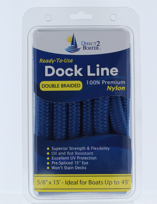 5/8" x 15' - Royal Blue Double Braided 100% Premium Nylon Dock Line - For Boats Up to 45' - Long Lasting Mooring Rope - Strong Nylon Dock Ropes for Boats - Marine Grade Sailboat Docking Rope