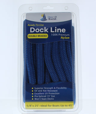 5/8" x 25' - Royal Blue (2 Pack) Double Braided 100% Premium Nylon Dock Line - For Boats Up to 45'  - Long Lasting Mooring Rope - Strong Nylon Dock Ropes for Boats - Marine Grade Sailboat Docking Rope