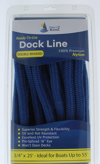 3/4" x 25' - Royal Blue (2 Pack) Double Braided 100% Premium Nylon Dock Line - For Boats Up to 55' - Long Lasting Mooring Rope - Strong Nylon Dock Ropes for Boats - Marine Grade Sailboat Docking Rope