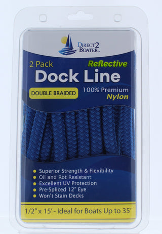 REFLECTIVE - (2 Packs) - Double Braided Premium Nylon Dock Line