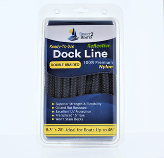 5/8" x 25' Dark Navy - REFLECTIVE Double Braided Nylon Dock Line - For Boats up to 45' - Long Lasting Mooring Rope - Strong Nylon Dock Ropes for Boats - Marine Grade Sailboat Docking Rope