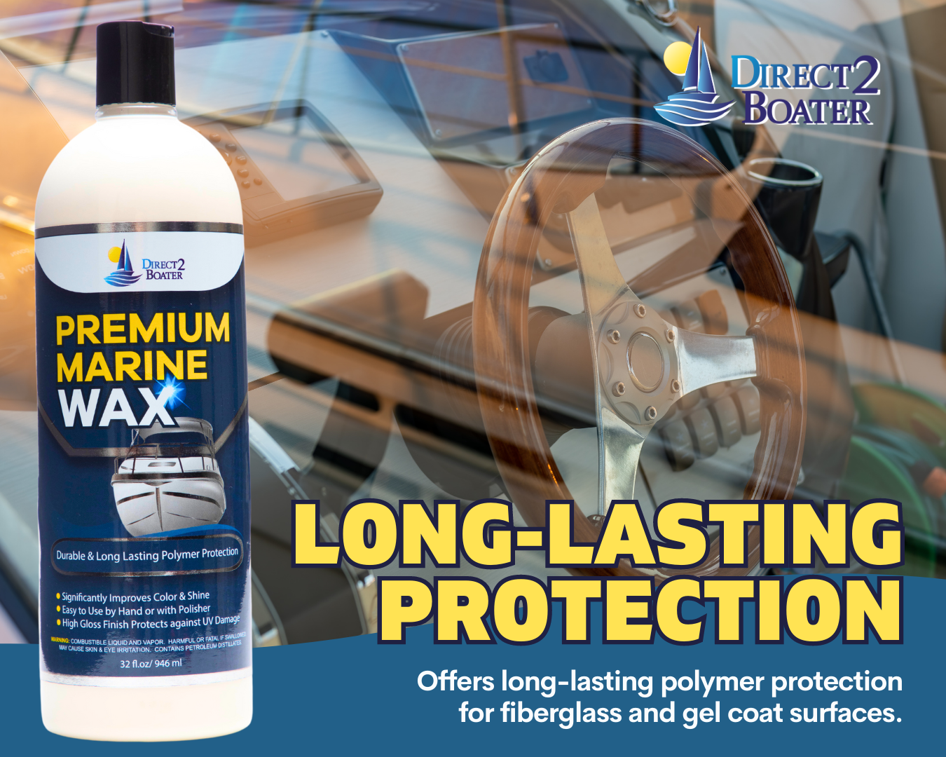 Premium Marine Wax for Boats & RV's with High Gloss Finish 16 oz & 32 oz (2 Items) By Direct 2 Boater