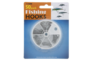 50 Fishing Hooks in Divided Case with Rotating Lid, 20 Lrg, 20 Med & 10 Small Hooks