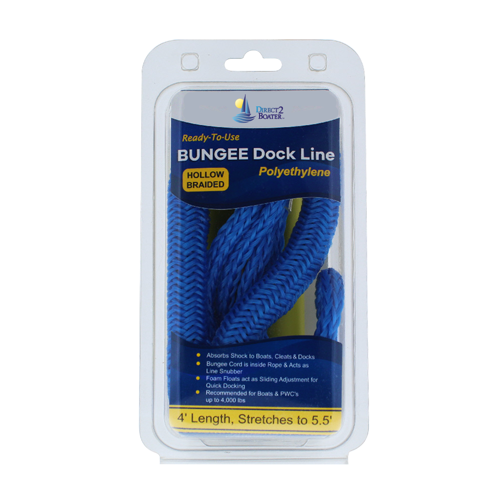 4' Bungee Dock Line - Blue - Stretches to 5.5' - Ideal for Boats, PWC, Jet Ski, Dinghy, Kayak & Pontoon up to 4000#