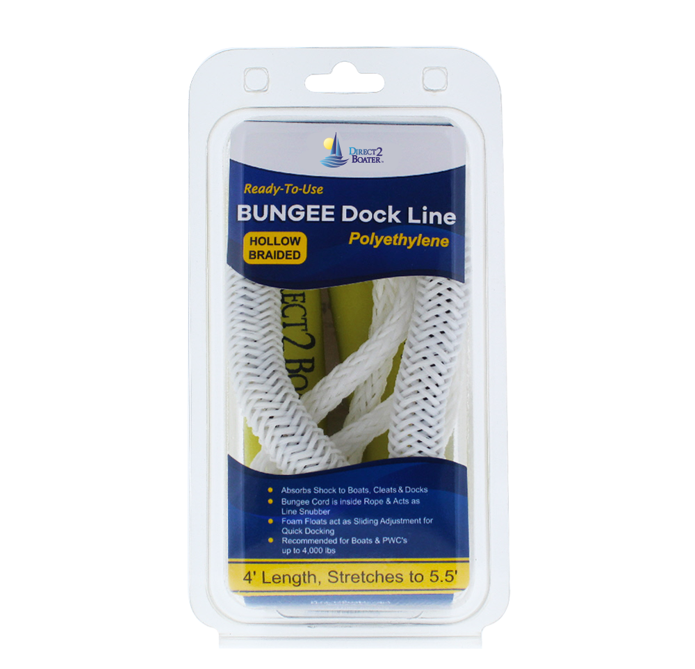 4' Bungee Dock Line - White - Stretches to 5.5' - Ideal for Boats, PWC, Jet Ski, Dinghy, Kayak & Pontoon up to 4000#