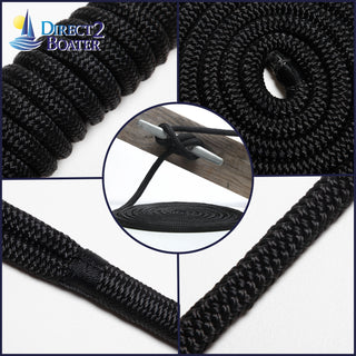 1/2" x 35' - Black Double Braided 100% Premium Nylon Dock Line - For Boats Up to 35' - Long Lasting Mooring Rope - Strong Nylon Dock Ropes for Boats - Marine Grade Sailboat Docking Rope