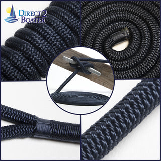 5/8" x 15' - Dark Navy Double Braided 100% Premium Nylon Dock Line - For Boats Up to 45' - Long Lasting Mooring Rope - Strong Nylon Dock Ropes for Boats - Marine Grade Sailboat Docking Rope