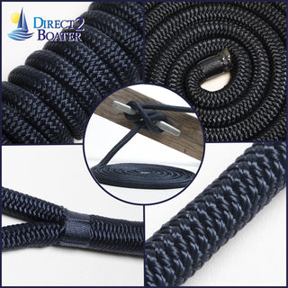 1/2" x 35' - Dark Navy Double Braided 100% Premium Nylon Dock Line - For Boats Up to 35' - Long Lasting Mooring Rope - Strong Nylon Dock Ropes for Boats - Marine Grade Sailboat Docking Rope
