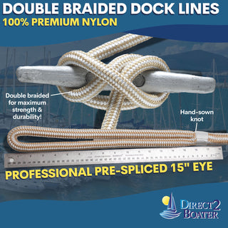 DB-154-2T-FBA | 5/8" x 25' - Gold/White (2 Pack) Double Braided 100% Premium Nylon Dock Line - For Boats up to 45'