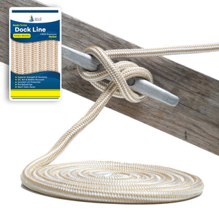 3/4" x 30' - Gold/White (2 Pack) Double Braided 100% Premium Nylon Dock Line - For Boats Up to 55' - Long Lasting Mooring Rope - Strong Nylon Dock Ropes for Boats - Marine Grade Sailboat Docking Rope