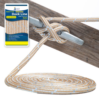 5/8" x 25' Gold/White REFLECTIVE Double Braided Nylon Dock Line - For Boats up to 45' - Long Lasting Mooring Rope - Strong Nylon Dock Ropes for Boats - Marine Grade Sailboat Docking Rope