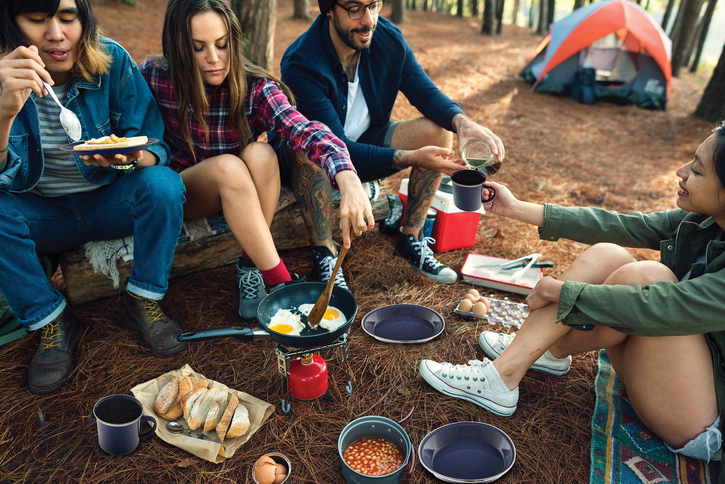 Camping Dinnerware 1-Person Set, 3 Items - 1 ea of 24 oz Mug, 6" Bowl & 10" Plate Metal w/ Blue Enamel Finish