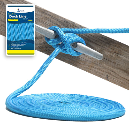 1/2" x 15'  Marine Blue - (2 Pack) - Double Braided Nylon Dock Line - For Boats up to 35' - Long Lasting Mooring Rope - Strong Nylon Dock Ropes for Boats - Marine Grade Sailboat Docking Rope
