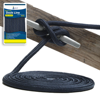 5/8" x 20' - Dark Navy (2 Pack) Double Braided 100% Premium Nylon Dock Line - For Boats Up to 45' - Long Lasting Mooring Rope - Strong Nylon Dock Ropes for Boats - Marine Grade Sailboat Docking Rope