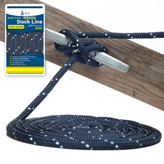 1/2" x 20' Dark Navy - (2 Pack) - REFLECTIVE Double Braided Nylon Dock Line  - For Boats up to 35' - Long Lasting Mooring Rope - Strong Nylon Dock Ropes for Boats - Marine Grade Sailboat Docking Rope