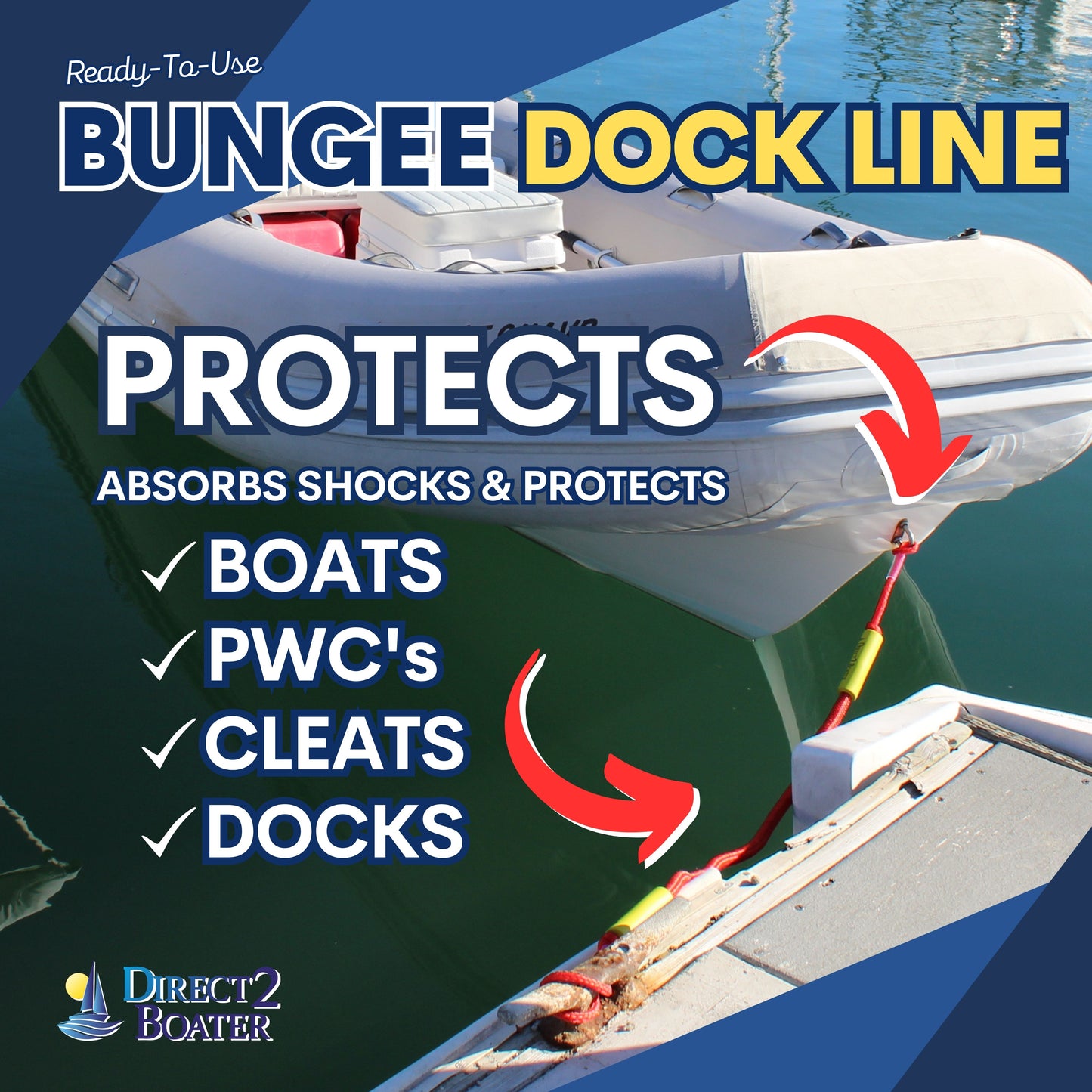 6' Bungee Dock Line - Red - Stretches to 9' - Ideal for Boats, PWC, Jet Ski, Dinghy, Kayak & Pontoon up to 4000#