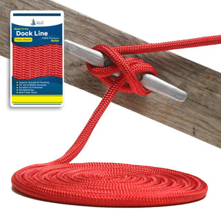 1/2" x 35' - Red Double Braided 100% Premium Nylon Dock Line - For Boats Up to 35' - Long Lasting Mooring Rope - Strong Nylon Dock Ropes for Boats - Marine Grade Sailboat Docking Rope