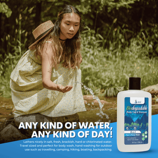 Biodegradable Shampoo & Body Wash Organic 8 oz Bottle Soap - 2-in-1 Hair & Body Wash, For Fresh & Salt Water, No Dies or Fragrances - Organic Body Wash - Travel Size Body Wash, Travel Shampoo