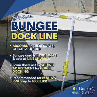 5' Bungee Dock Line - White - (2 Pack) - Stretches to 7' - Ideal for Boats, Jet Ski, Dinghy & Pontoon up to 4000#