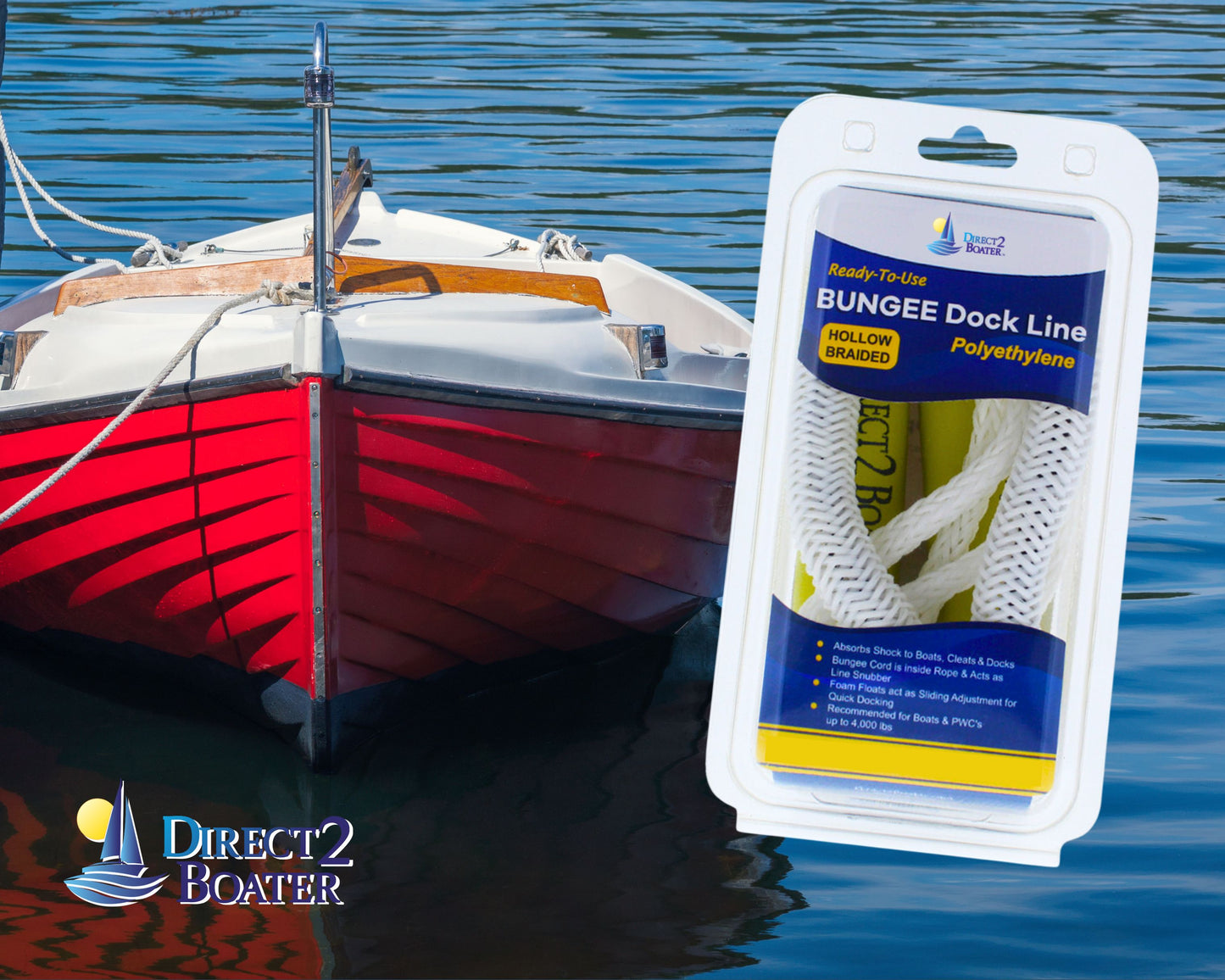 4' Bungee Dock Line - White - Stretches to 5.5' - Ideal for Boats, PWC, Jet Ski, Dinghy, Kayak & Pontoon up to 4000#