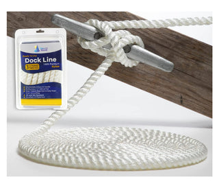 5/8" x 25' White 3 Strand Twisted Nylon Dock Line - For Boats up to 45' -  Sold Individually
